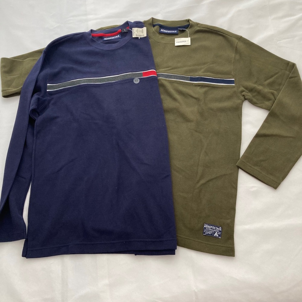 Lot of 2 Vtg Aeropostale Mens Long Sleeve Shirts Sz M Navy Blue Loden Green NWT